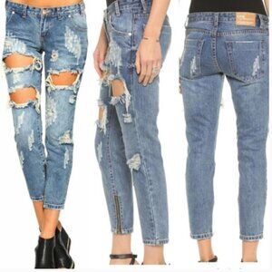 One Teaspoon Trashed Freebirds Distressed Destroyed Low Rise Jeans Size 28